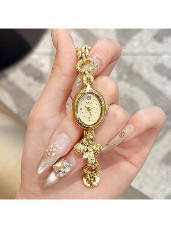 Women\'s All Gold Analog Quartz Alloy Steel Oval Roman Numeral Bracelet Watch main image 6
